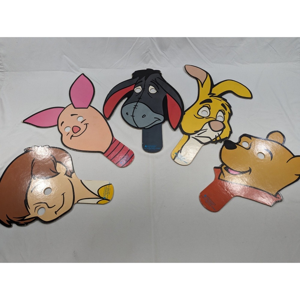 Lot 5 Winnie the Pooh Themed Puppet Masks - "Judy Instructo' 1986, Walt Disney